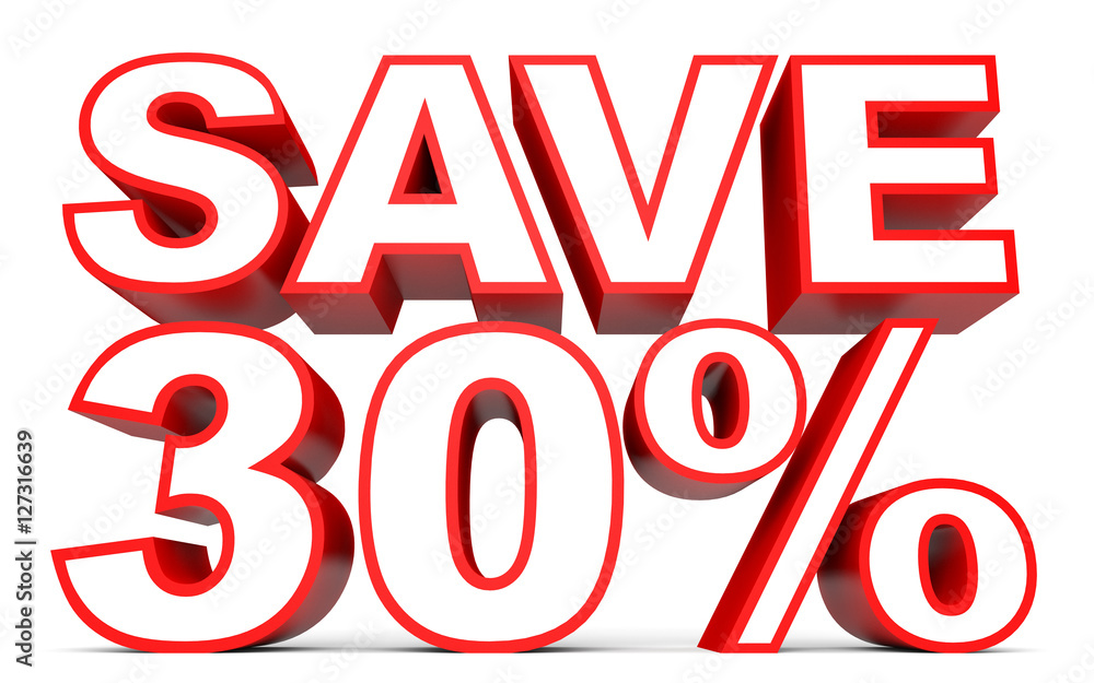 Discount 30 percent off. 3D illustration on white background. Discount 30 percent off. 3D illustration on white background.
