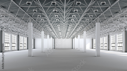 Mock up scene, showroom interior, loft space in the exhibition complex, 3d rendering