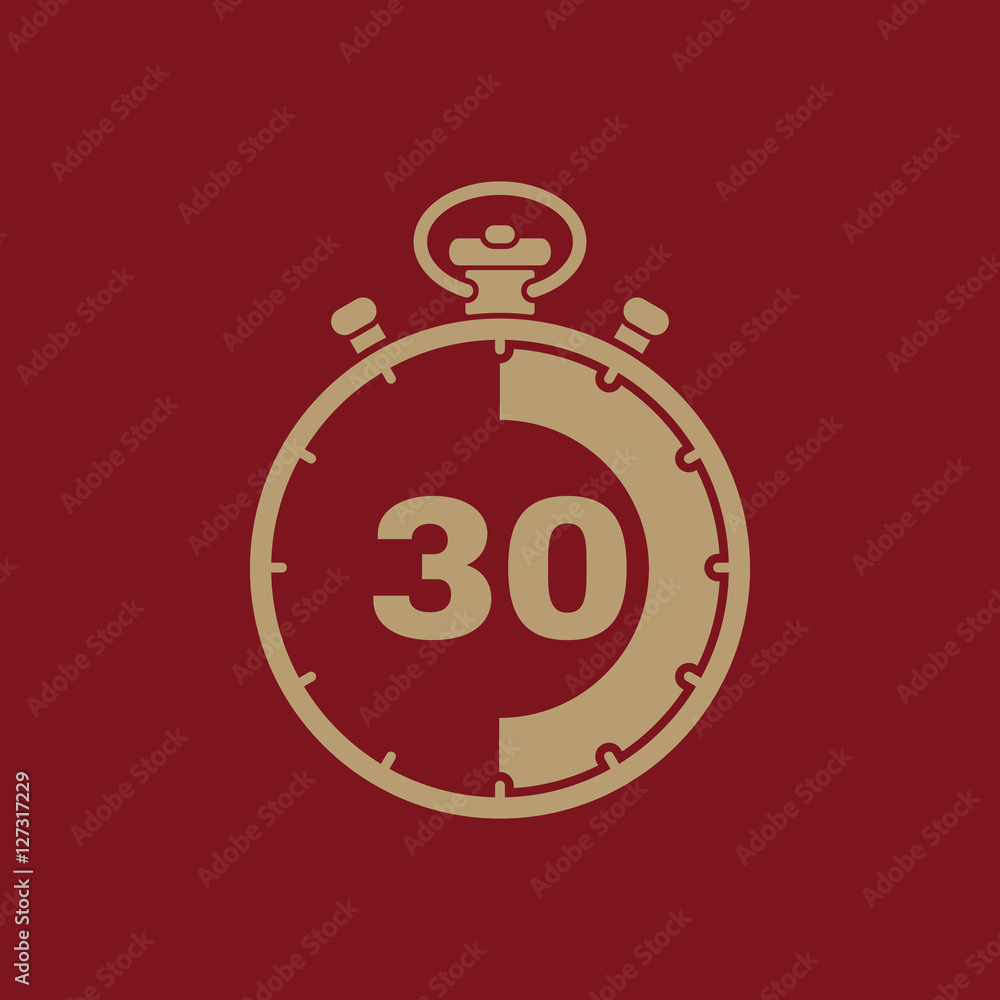 The 30 seconds, minutes stopwatch icon. Clock and watch, timer, countdown, stopwatch symbol. UI. Web. Logo. Sign. Flat design. App. The 30 seconds, minutes stopwatch icon. Clock and watch, timer, countdown, stopwatch symbol. UI. Web. Logo. Sign. Flat design. App.