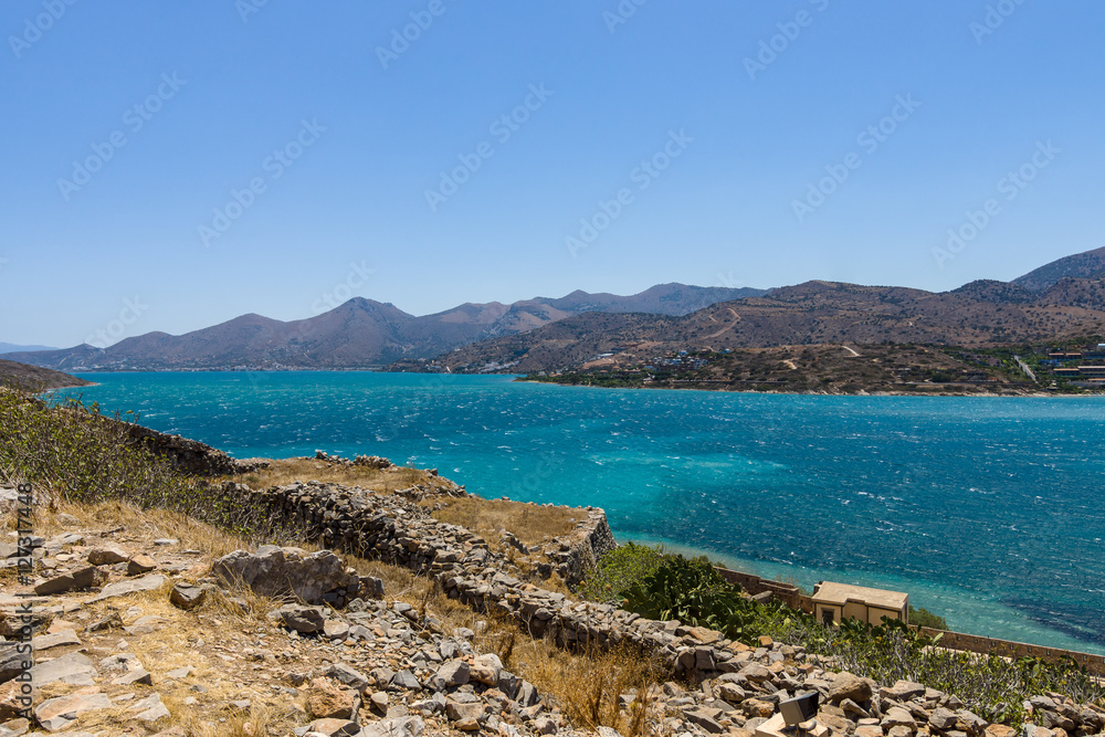 View of the Gulf of Elounda from a fortress on Spinalonga island.