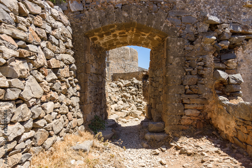 The ruins of the Venetian fortress on Spinalonga island. Crete. Greece.