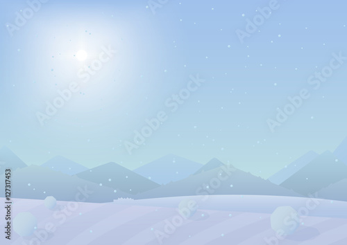 Beautiful simple flat Chrismas winter mountains landscape background. New Year vector greeting card. © lembergvector