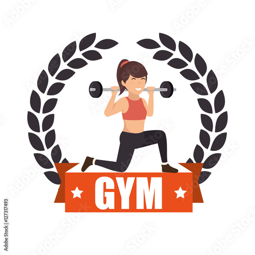 gym sport fitness girl weight label vector illustration eps 10