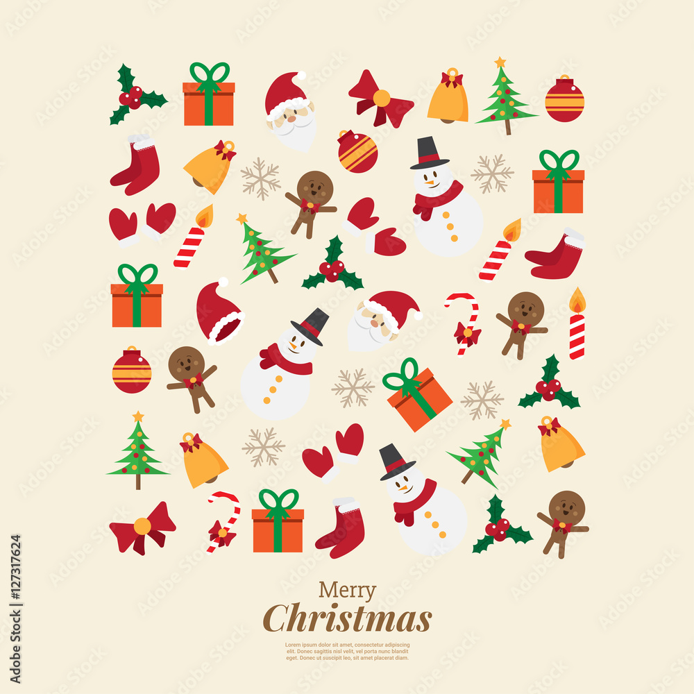 merry christmas. santa claus and stuff. icons decoration in square shape. vector illustration.