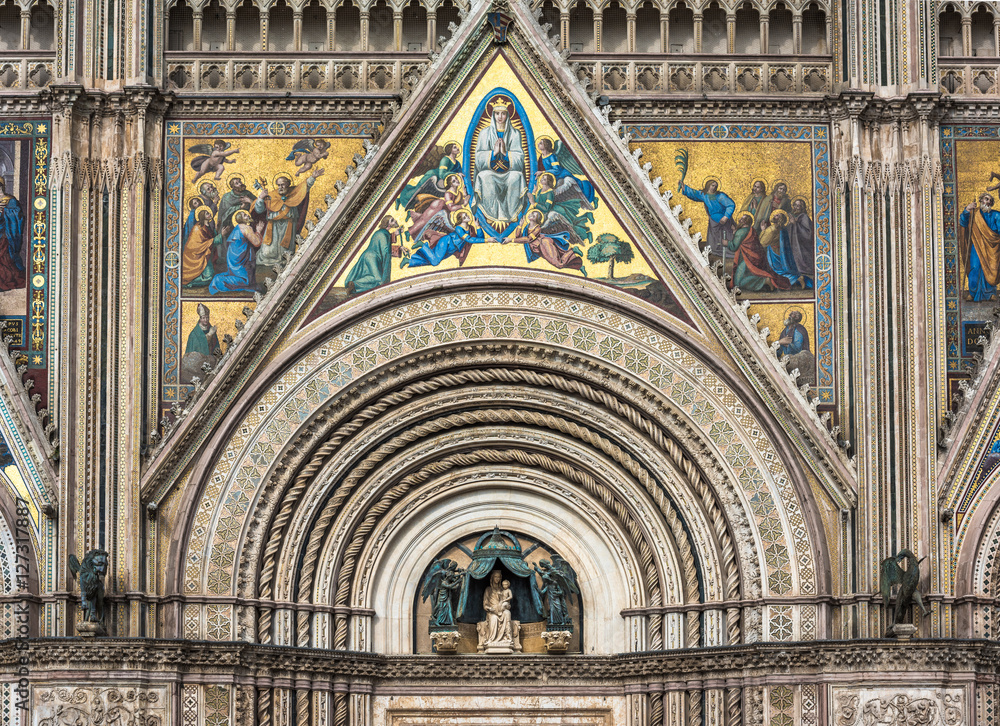 Detail of Orvieto Cathedral (Duomo di Orvieto), Umbria, Italy