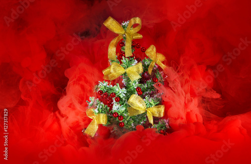 christmas tree in a soft red background