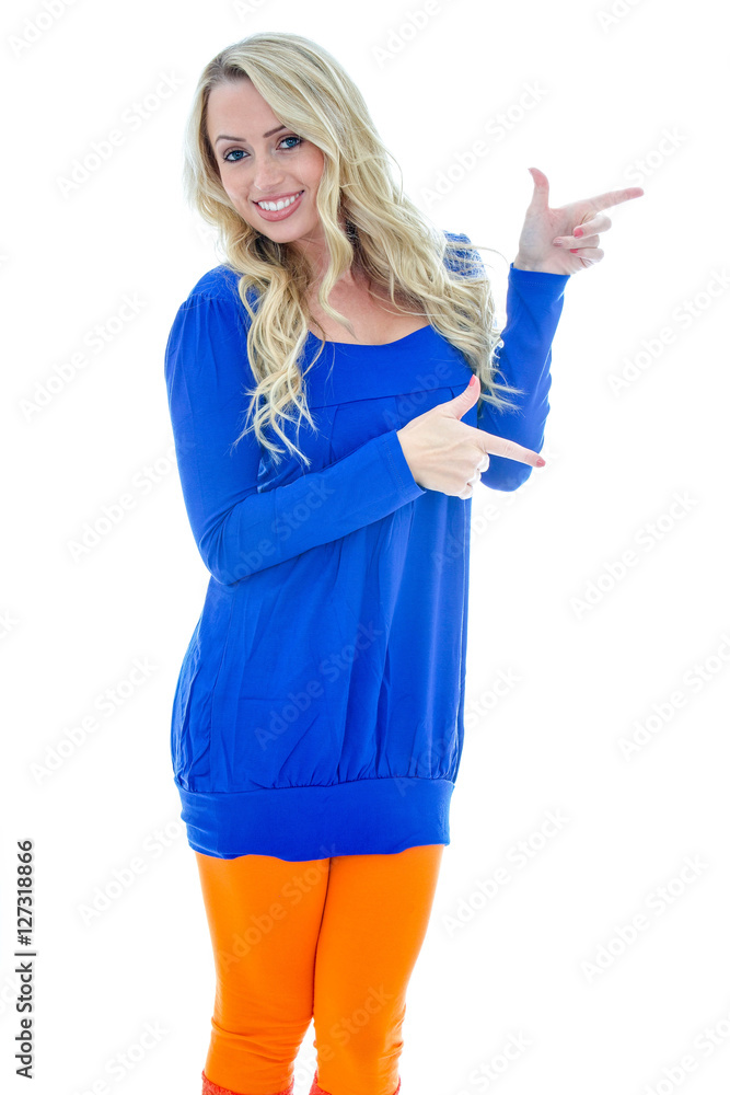 Happy Cheerful Girl Pointing With Her Fingers Happy Cheerful Girl Pointing With Her Fingers