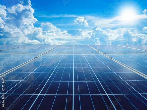 solar panels with sun and perfect sky concept