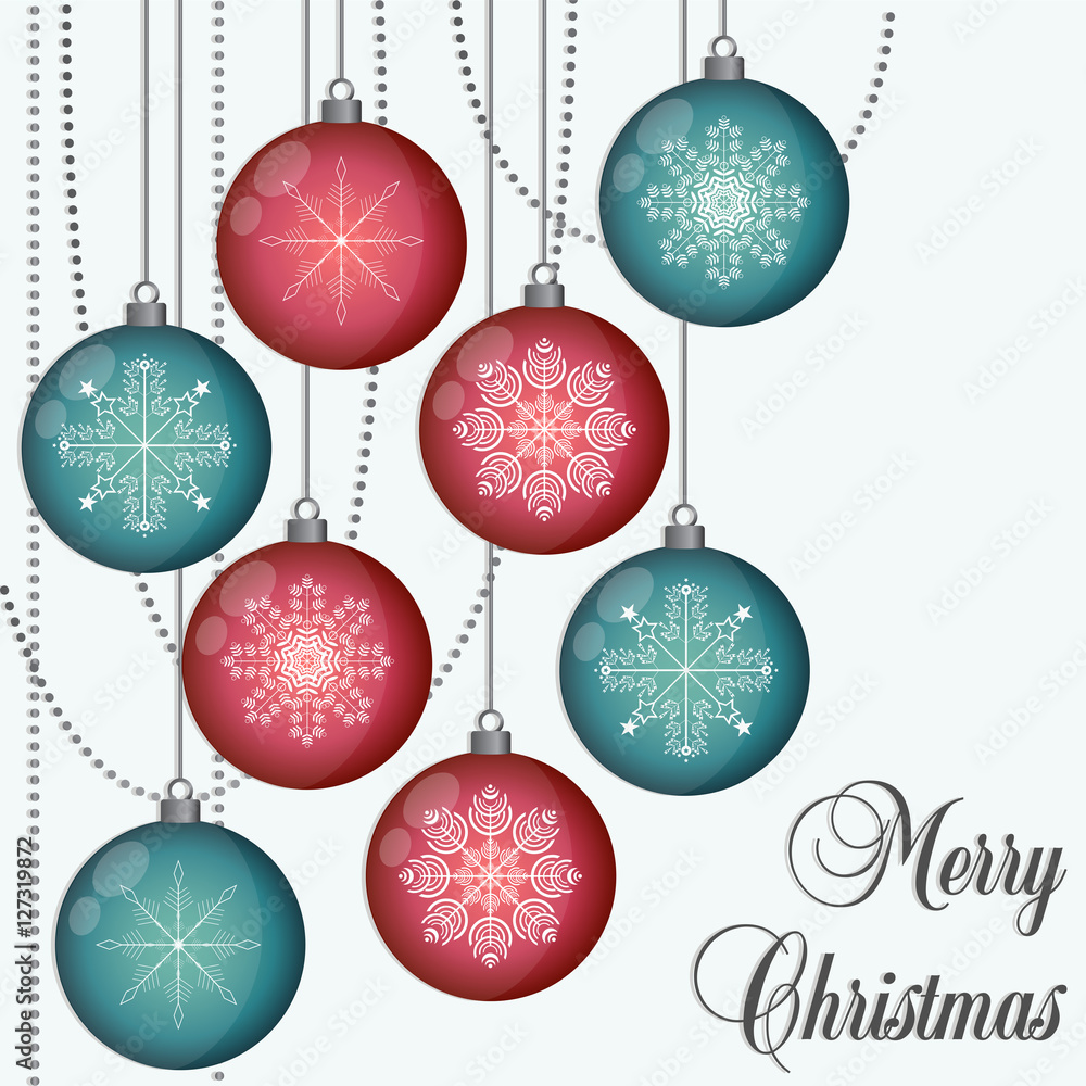 Shiny christmas balls with snowflakes new year winter greeting card vector illustration