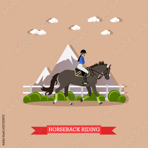 Gray race horse and lady jockey, Horseback riding concept, vector