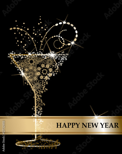 Slika na platnu 2017 midnight, champaign sparkling gold wineglass