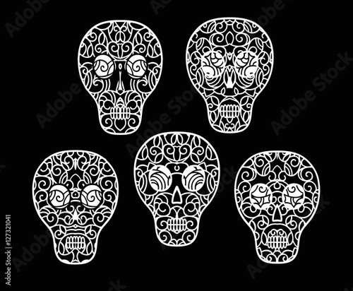 Set of skulls hand drawn. Vector illustration.
