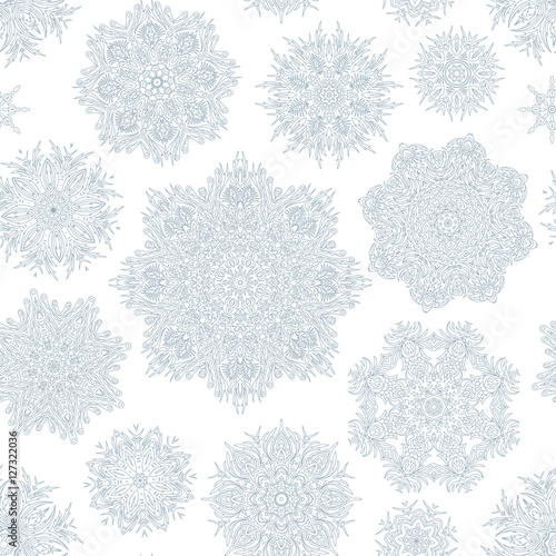 Winter seamless pattern with beautiful snowflakes. Vector illustration