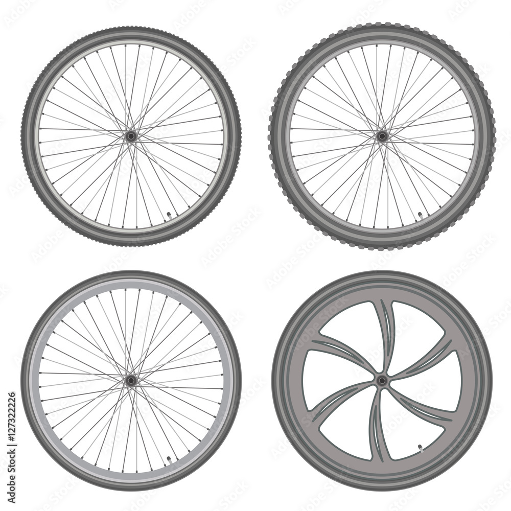 bicycle wheels different set on white background vector
