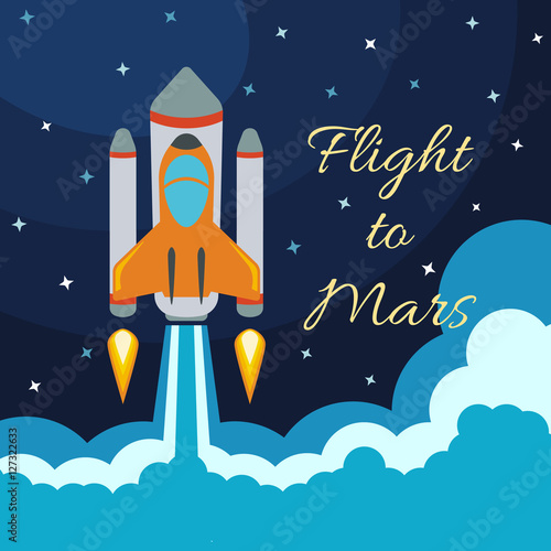 Space rocket launch. Vector illustration with flying rocket. Space travel. Project development. Creative idea.
