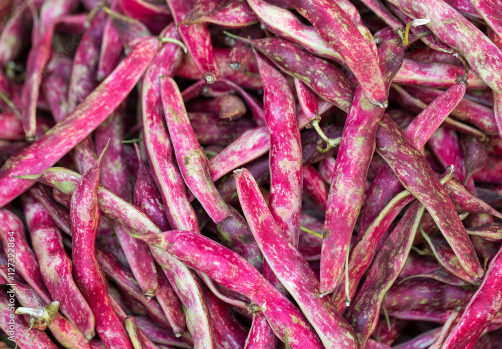 Pods of red beans on the counter farm market Pods of red beans on the counter farm market