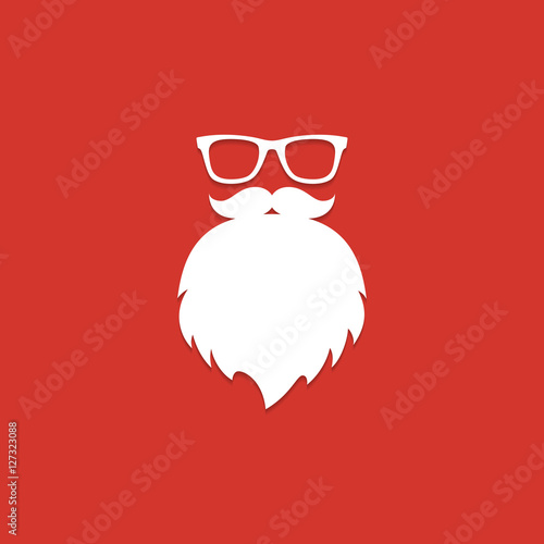 Santa Claus beard and glasses. White silhouette with long shadow