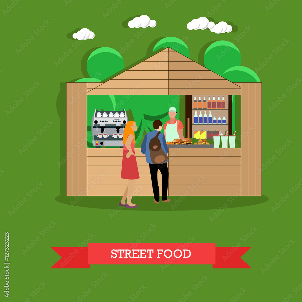 Φωτογραφία Vector illustration of man and woman near street food stall