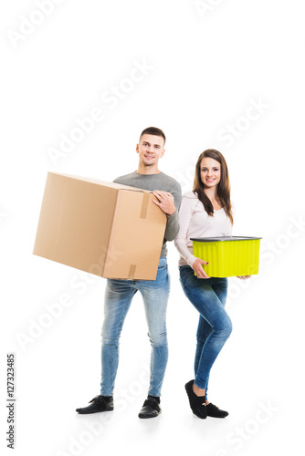 Young couple moving into a new home