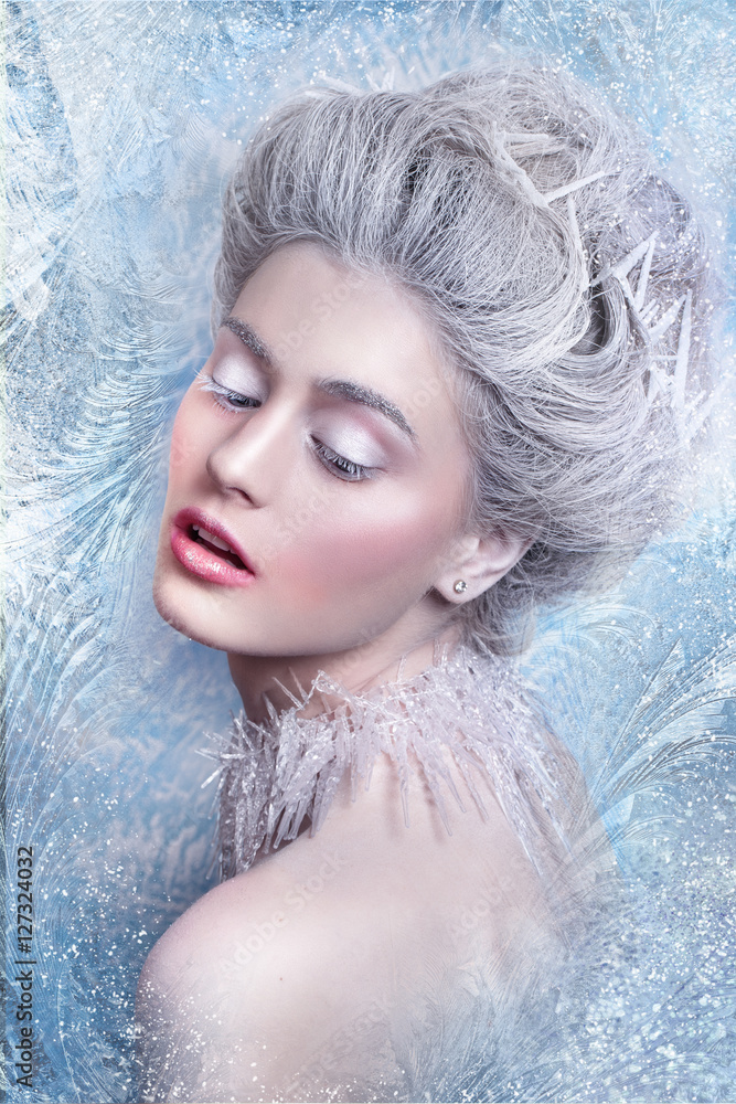 Snow Queen.Fantasy girl portrait. Winter fairy portrait.Young woman with creative silver artistic make-up. Winter Portrait. Snow Queen.Fantasy girl portrait. Winter fairy portrait.Young woman with creative silver artistic make-up. Winter Portrait.