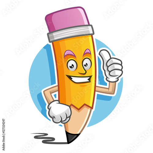 Thumb up Pencil mascot, Pencil character, Pencil cartoon