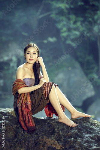 Asian woman wearing traditional Laos people,vintage style,Laos