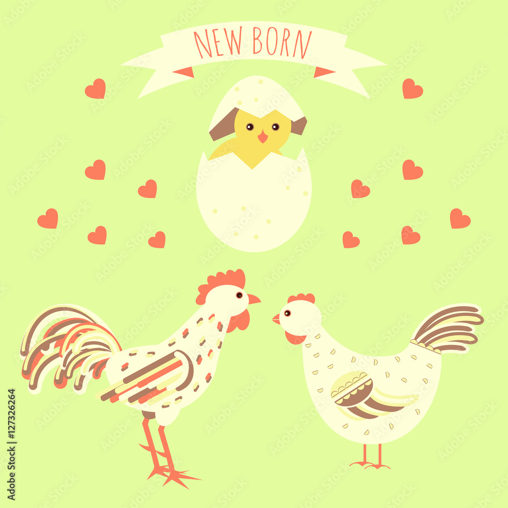 greeting card with new born chicken