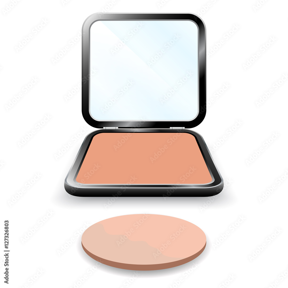 Cosmetic powder, mirror and sponge. Vector illustration. Cosmetic powder, mirror and sponge. Vector illustration.