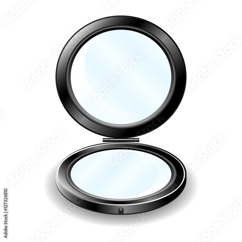 Little black round mirror isolated on white background.