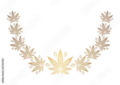 Decorative semicircular element of cannabis. Border of stylized hemp leaf to create promotional products, logos, decoration items.