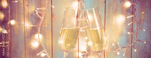 Canvas Print Neujahr - Silvester Hintergrund - zwei gefüllte Sektgläser - Happy New Year - al