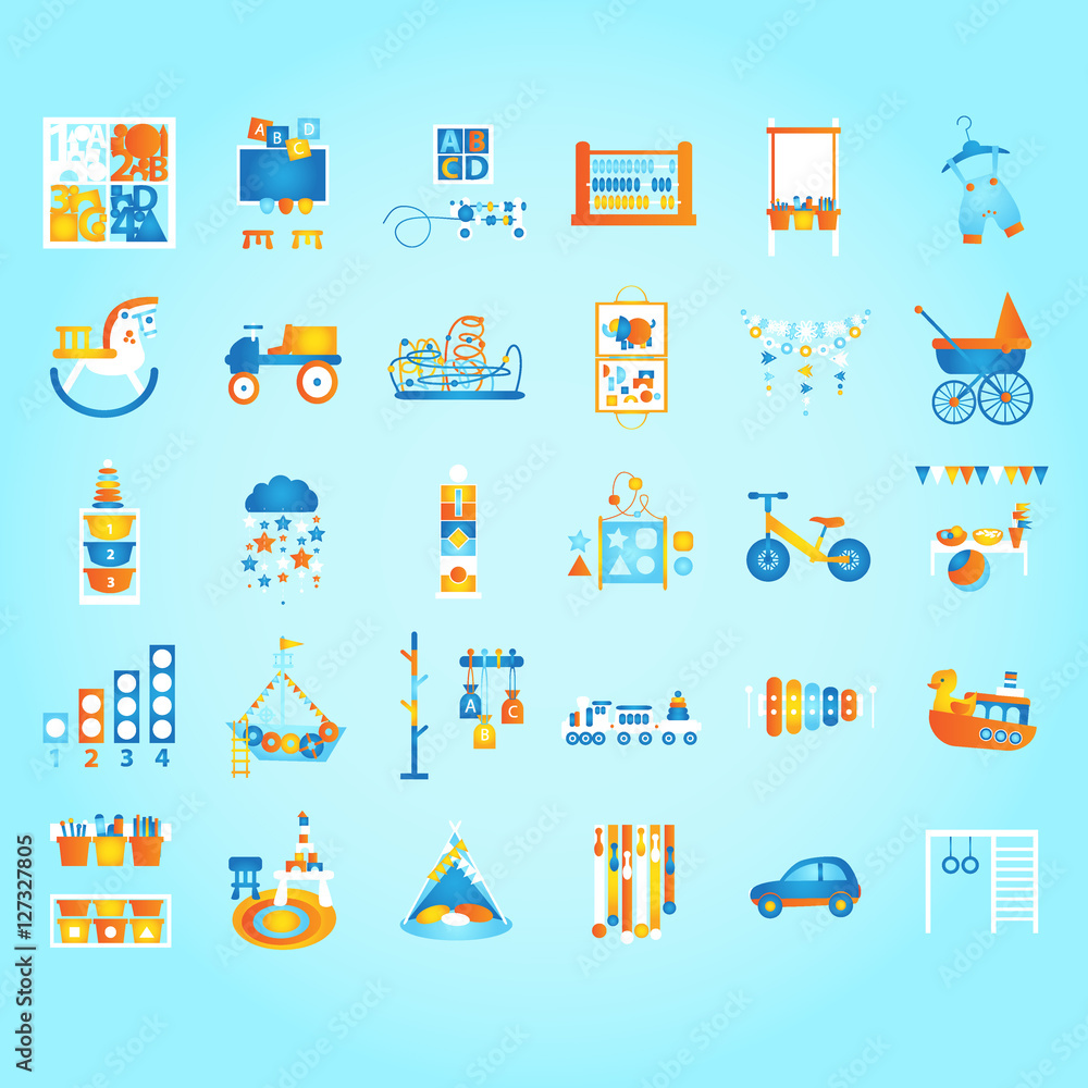 Play and Learn, Early developing. Preschool and Kids Set. Flat style vector illustration. Play and Learn, Early developing. Preschool and Kids Set. Flat style vector illustration.