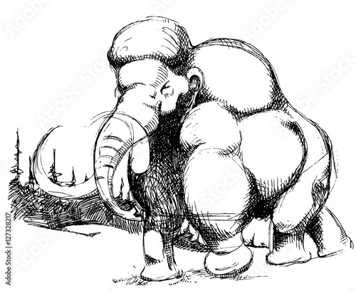 Mammoth Animal Sketch Drawing. Vector 