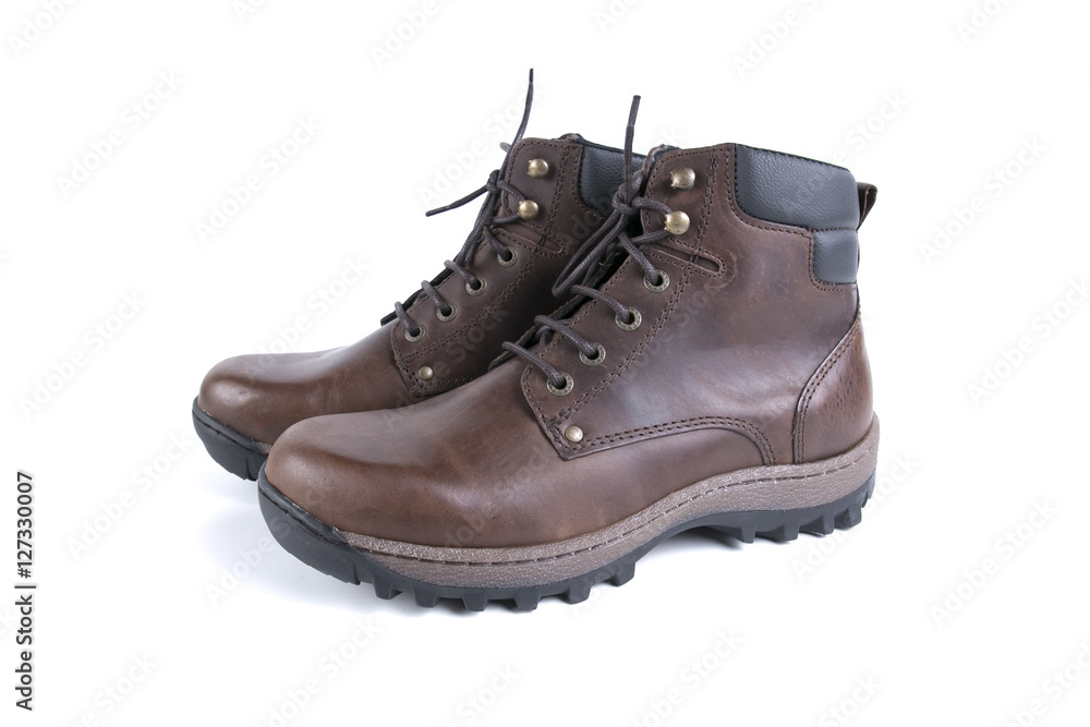 Bota masculina em Pele castanha fundo branco Bota masculina em Pele castanha fundo branco