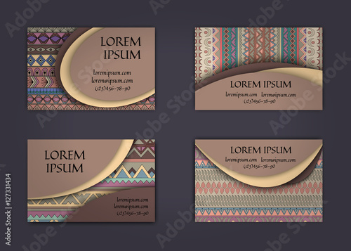 business card or visiting card template with boho style pattern background.corporate identity design. Flyer Layout.