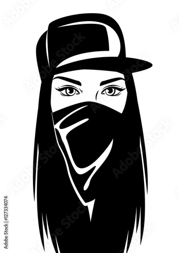 Pretty hip hop swag girl face. Vector Illustration