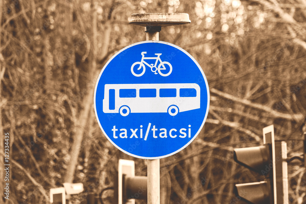 Isolated Information Road Signs Taxi Bus Lane In Wales Stock Photo ...