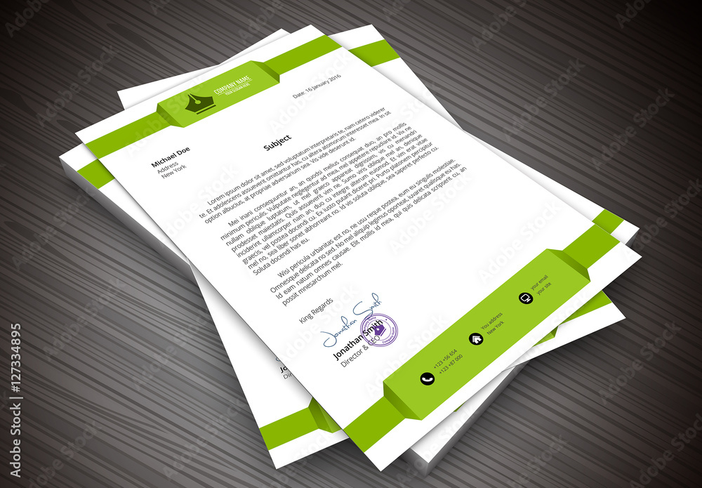 Green Ribbon Header/Footer Element Letterhead Layout Stock Template Adobe Stock