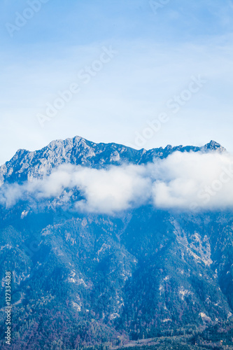 Clouds on mountain tops. Mountain landscape with clouds. mounta