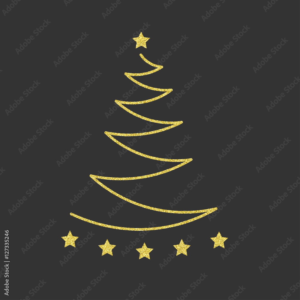 Gold Christmas tree with stars. golden glitter. vector illustration. Gold Christmas tree with stars. golden glitter. vector illustration.