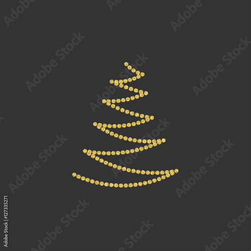 Christmas tree of gold confetti. golden glitter. icon, symbol, emblem. vector illustration.
