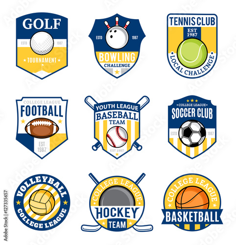 Set of sport team logo for nine sport disciplines