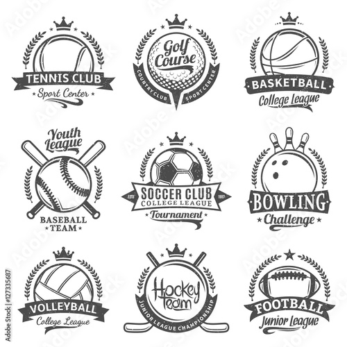 Set of vector retro styled sport emblems and labels