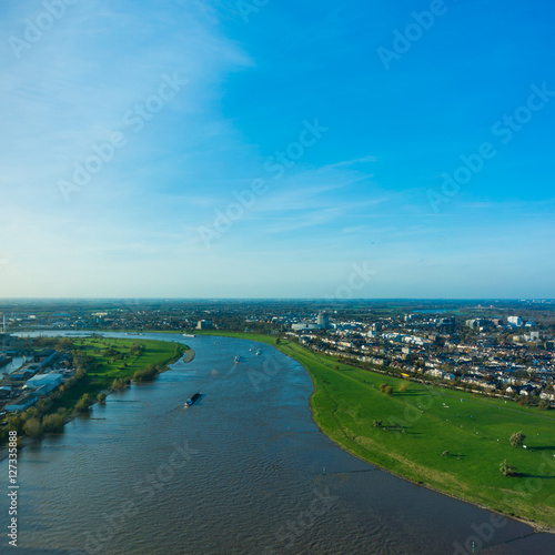 View of Rhein river from Rheinturm tower Dusseldorf Germany Euro © EwaStudio