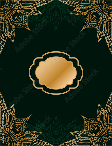 Golden and green vector background in arabic or persian style.