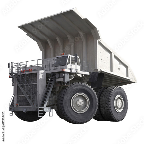Very big dump-body truck on white. 3D illustration