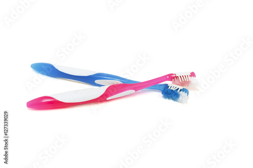 used toothbrush on white background