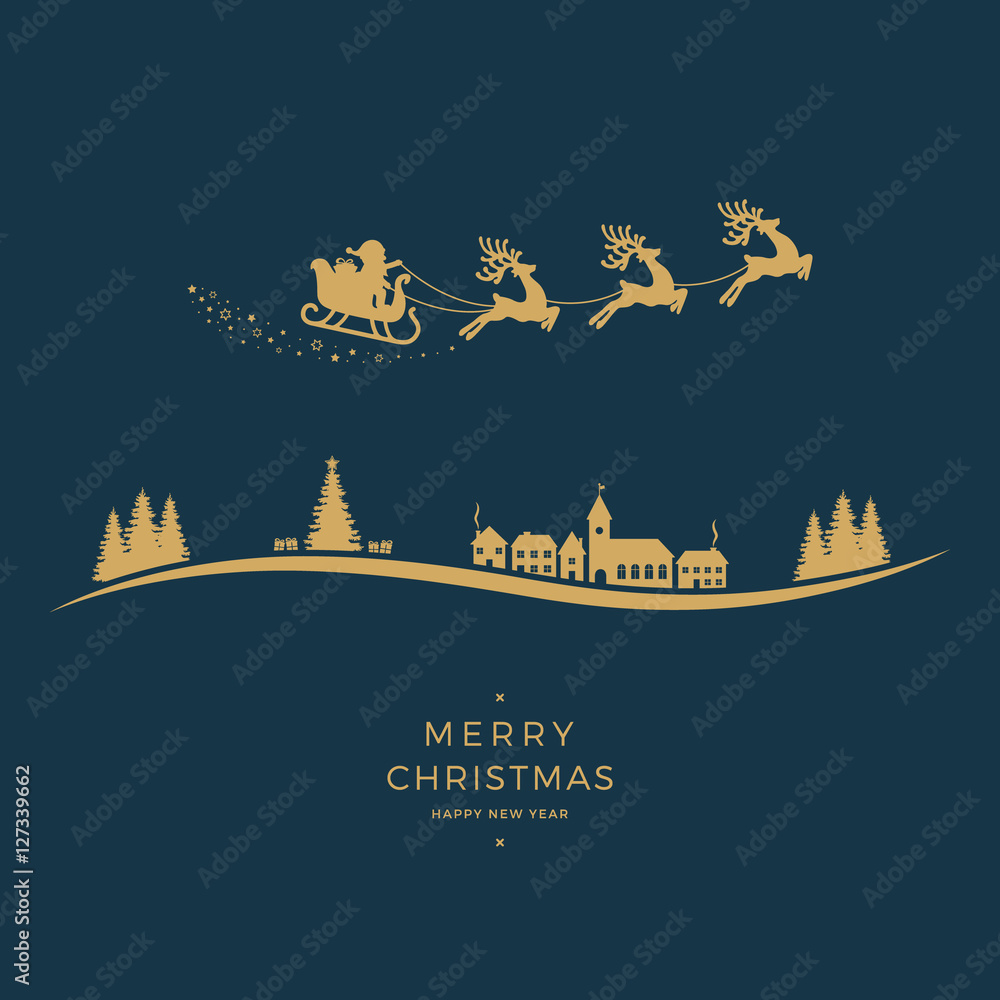 winter village santa sleigh flying golden