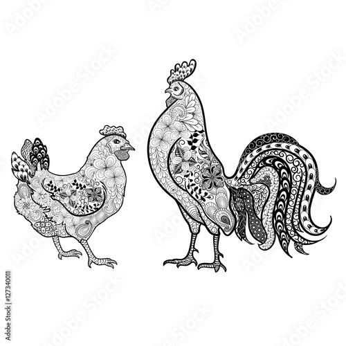 Cock and chicken doodle