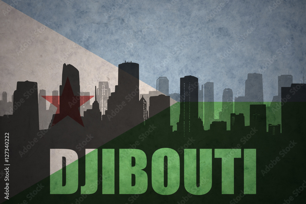 abstract silhouette of the city with text djibouti at the vintage djibouti flag